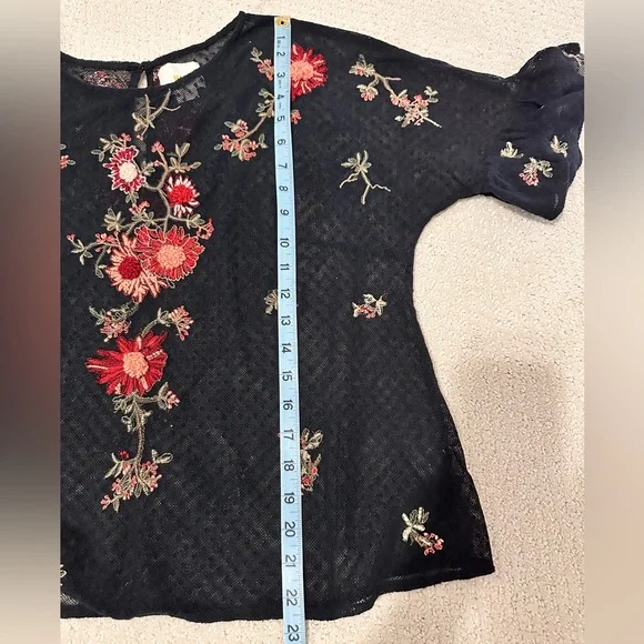 Anthropologie Maeve cadiz mesh top - Floral Embroidered Black Mesh Top - Picture 7 of 9